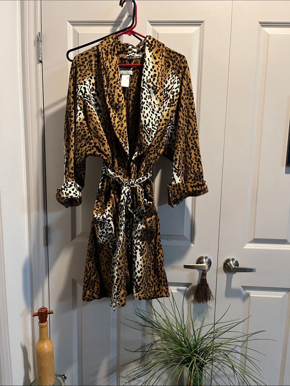 Leopard Print Satin Robe in Tan & Black - Women's Sleepwear